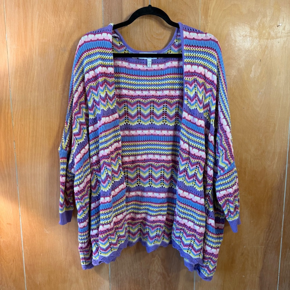 Jessica Simpson Multi Color Chevron Pointelle Knit Open Front Cardigan S/M